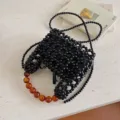 Bolso bandolera de cuentas negras con asa ámbar, mini bolso elegante para mujeres uso diario. - Negro