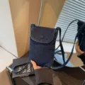 Retro minimalist denim crossbody phone bag for women, casual mini shoulder coin purse. - Dark Blue