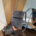 Vintage denim crossbody phone bag for women, casual mini single shoulder coin purse. - Vintage Blue