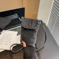 Retro denim crossbody phone bag for women, casual mini shoulder coin purse with flap snap closure. - Black