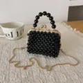 Black beaded handbag for women, cute kiss-lock coin purse with gold chain shoulder bag. - Black