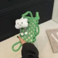 Borsa a tracolla per telefono in rete tessuta verde con ciondolo nuvola, casual. - con portachiavi / Verde