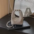 Silver metallic beaded mini handbag, trendy chic crossbody shoulder bag for women summer. - Silver