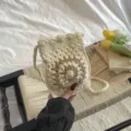 Handmade crochet phone bag, chic floral crossbody bag, casual summer beach shoulder bag - Round Flower Style / Khaki