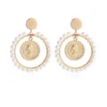 Vintage Gouden Munt Parel Oorringen Elegante Geometrie Drop Oorringen Voor Dames Sieraden - Vintage Munt Buitenste Parel Geometrische Lange Stijl (DW22090814)