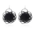 Grote zwarte mesh bloem oorbellen vintage camelia statement hangende oorbellen dames - Zwart