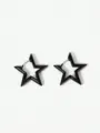 Close-up of black hollow pentagram hoop earrings detail view minimalist metal jewelry. - Black Style (M230412007-4)