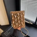 Bohemian hollow-out beaded cell phone bag wax rope woven beach crossbody bag for women. - Khaki