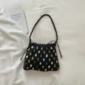 Bohemian black wax rope woven shoulder bag with colorful beads, perfect vacation beach handbag. - Black