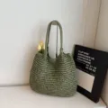 Casual large capacity woven straw tote bag for women, perfect for summer beach and daily vacation. - Green