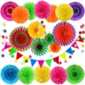 Colorful paper flower fan party decoration set for birthday, wedding and school events. - Colorful Paper Fan Set 1