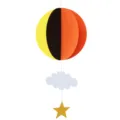 3D paper hot air balloon hanging decoration, colorful party ceiling decor for kids room. - Total Length About 50-60CM / Round Style [Yellow+Black+Orange]