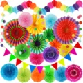 Colorful paper fan set for birthday party, wedding, kindergarten and room decoration. - Colorful Paper Fan Set 2