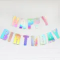 Holographic happy birthday banner colorful pearl letter garland party decoration supplies - Laser Silver