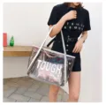Borsa shopper trasparente jelly di grande capacità, elegante borsa a spalla per spiaggia estate. - Argento