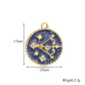 Ciondolo zodiacale in acciaio inossidabile smalto strass blu rotondo charm 17x15mm 2.3g - Sagittario