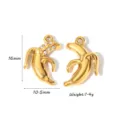 Stainless steel banana pendant detail view with rhinestone inlay, size 16x10.5mm, weight 1.4g. - Banana