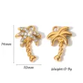 Stainless steel palm tree charm detail, zircon inlaid pendant, jewelry making accessory. - Palm Tree