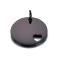 Stainless steel black round mirror pendant with hollow heart cutout DIY jewelry accessory. - Black