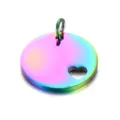 Rainbow stainless steel blank heart cutout round pendant DIY jewelry accessory - Colorful