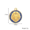 Pendente con segno zodiacale Leone in acciaio inossidabile con smalto blu e strass. - Leone