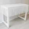 White grid table skirt and fringe curtain banner for birthday party, wedding and home decor. - White
