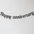 Black glitter Happy Anniversary banner for wedding and party decoration supplies. - Banner / Black