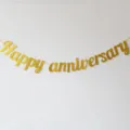 Gold glitter happy anniversary banner detail shot, elegant party decoration garland. - Banner / Gold