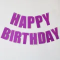 Bannière d'anniversaire scintillante violette guirlande déco de fête pour célébration. - Banderole d'anniversaire à paillettes - Rose vif