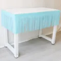 Light blue fringe curtain table skirt for birthday party wedding and holiday decoration display - Macaron Blue