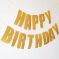 Gold glitter happy birthday banner party decoration hanging garland sign gold lettering - Gold Glitter Birthday