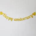 Scintillante guirlande dorée Happy Anniversary pour décoration de fête d'anniversaire - Bannière avec 2 Cœurs Dorés / Or