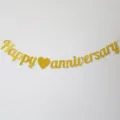 Gold glitter happy anniversary banner for party celebration and romantic event decoration - Banner with Gold Heart / Gold