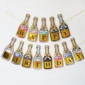 Champagnerflasche Geburtstag Banner Party Deko Hängeschild, bunte Muster Variante - Bunte Champagner-Girlande