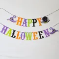 Halloween party hanging paper banner decoration set with letters, witch hat and spider. - Halloween Spider