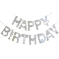 Silver holographic birthday banner hollow letter happy birthday party decoration supplies SKU - Hollow Heart Birthday Silver Decoration