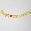 Gold glitter Happy Anniversary banner with red heart for anniversary party decoration. - Banner with Red Heart / Gold