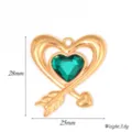 Gold heart pendant with green crystal and arrow design DIY jewelry accessory size 28x25mm new - Green