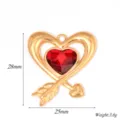 Gold heart pendant with red crystal cupid arrow charm DIY jewelry accessory 28x25mm - Red
