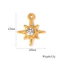 Pendentif étoile cristal plaqué or acier inoxydable accessoire bijoux DIY 12x10mm - Style Étoile à Huit Branches / 5 Pièces