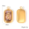 Gold stainless steel pendant charm with shell inlay and crystal stars, 18x10mm accessory. - Triple Star Style / Gold