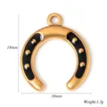 Edelstahl Hufeisen Anhänger vergoldet schwarze Emaillierung DIY Schmuck Zubehör 18x16mm - Schwarz