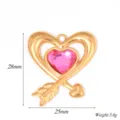 Stainless steel heart pendant with pink crystal rhinestone, DIY necklace jewelry accessory item. - Rose Red