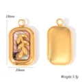 Stainless steel golden rectangular leaf mother of pearl pendant DIY jewelry making accessory. - Leaf Style / Gold