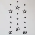 Black star and circle number 60 hanging garland for birthday party decoration detail - Black 60th Birthday Banner