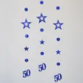 Blue 50th birthday hanging decoration set with cutout stars and circles for party backdrop - Royal Blue 50th Birthday Garland