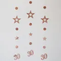Rose gold 30 birthday hanging garland party decoration with cutout stars and circles. - Rose Gold 30th Birthday Garland