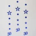 Blue hanging party garland with hollow stars circles and number 30 for birthday celebrations. - Royal Blue 30th Birthday Garland