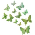 Vue détaillée de stickers muraux papillon géométriques verts avec motif mosaïque pour chambre. - 12 Pièces/Paquet / Vert Irisé