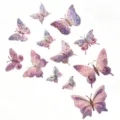 Gros plan sur des autocollants muraux papillons colorés avec des lignes dorées et violettes. - 12 Pièces/Paquet / Violet Holographique